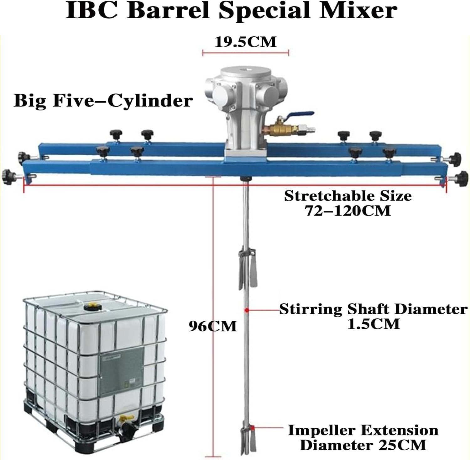 IBC Air Agitators, 1 Ton 1HP Tank Paint Mixer Machine, Pneumatic Agitator with Support Hanger, Folding Propeller, for Ink Dissolver Agitator