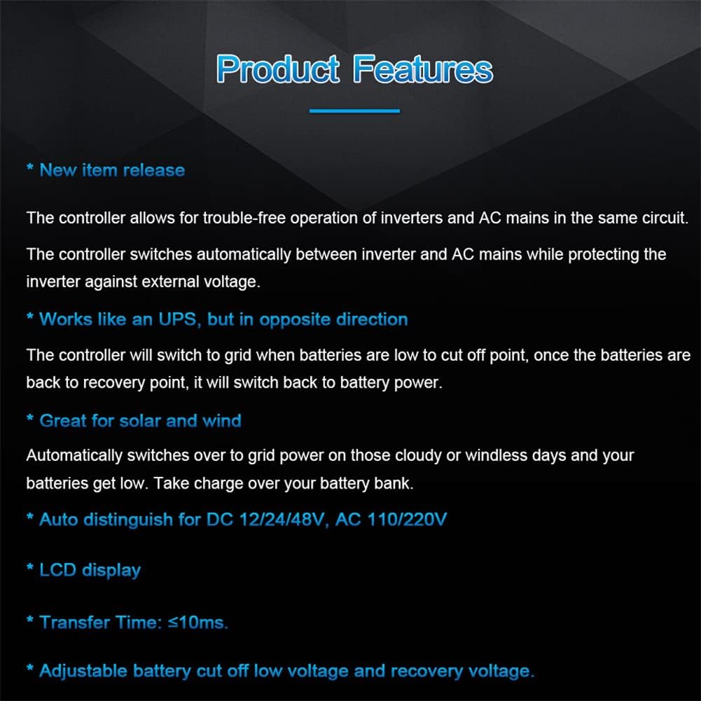 Intelligent Power Transfer Controller DC 12V 24V 48V AC 110V 220V Automatic Switch Solar Wind System