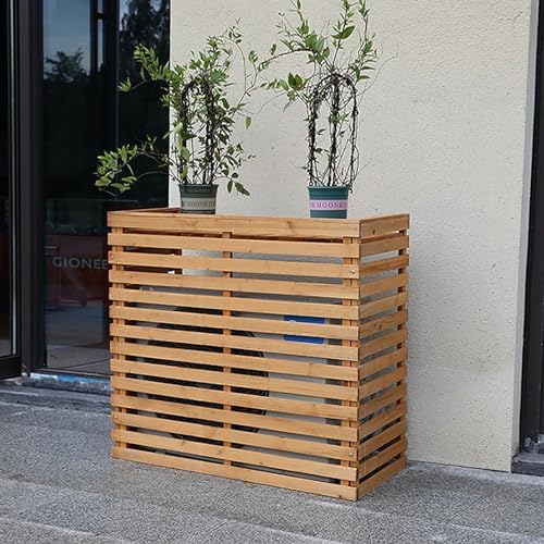 Air Conditioner Fence Screen Outdoor, Wooden Split AC Cover for Outside Units, Shelf Plant Stand for Outdoor, Garden (Color : Natural, Size : 105x95x45cm)