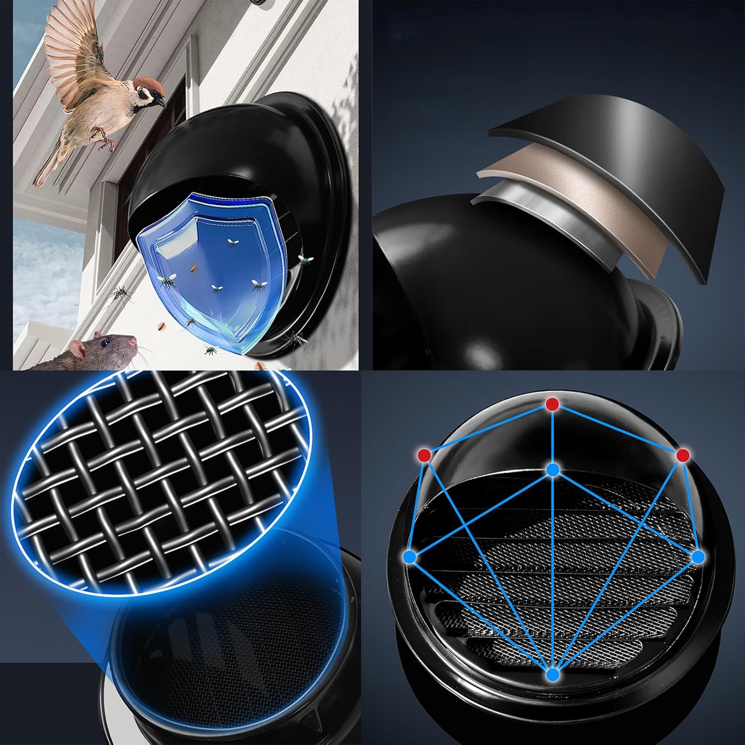 Round Wall Vent Cap - Mesh Screen and 304 Stainless Steel Louver Grille, Weatherproof and Durable Design for Outdoor Wall Use Apartments, Garages (White 190mm)