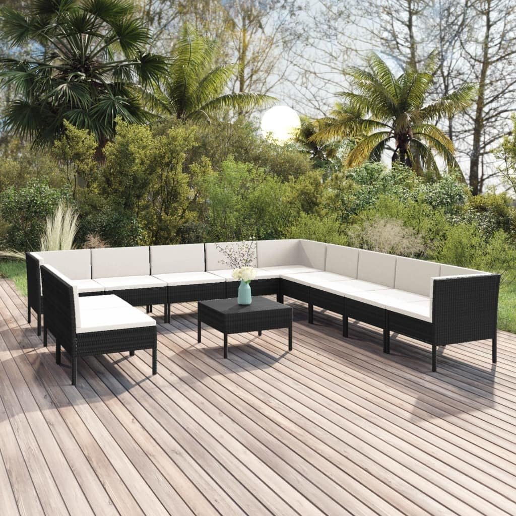 12 Piece Patio Lounge Set with Cushions Poly Rattan Black,Create Your Dreamy Outdoor, with Our WeatherResistant Patio Lounge Set Furniture Sets for Patio, Lawn & Garden