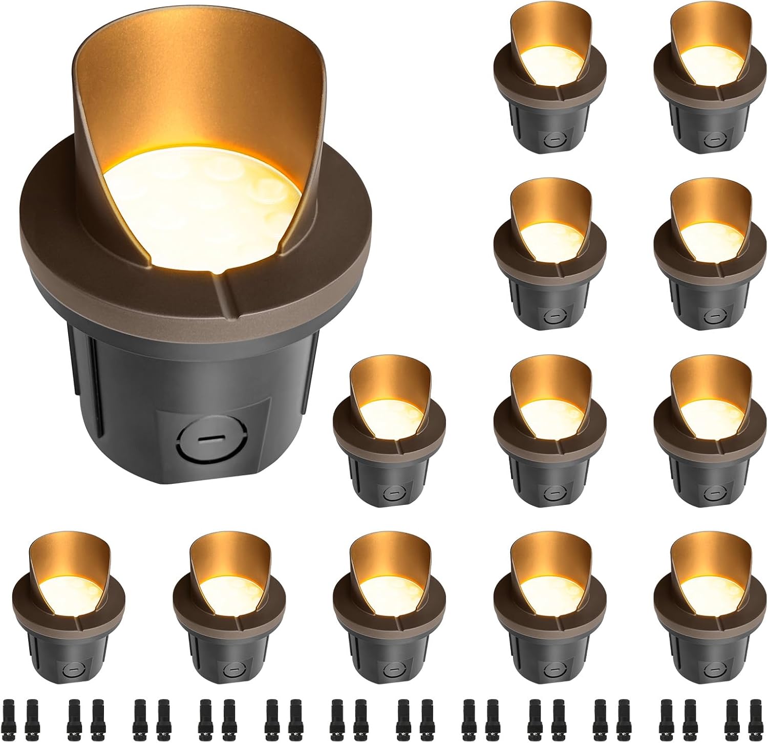 LED Well Lights, Shielded Top, 6W 420LM, IP65 Waterproof Outdoor In-Ground Lights, 12V-24V Warm White Low Voltage Lighting for Pathway Garden Fence Deck, ETL Certified, 12 Pack