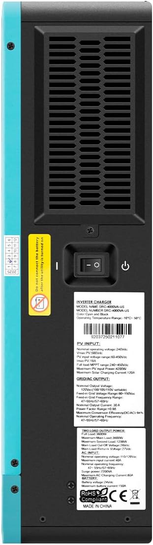 3600W Hybrid Pure Sine Wave Power Inverter with 120A MPPT Solar Charger - DC 24V (Range20V - 30V) to AC 110V 60HZ, for Home Backup, RV Off-Grid, Solar Systems