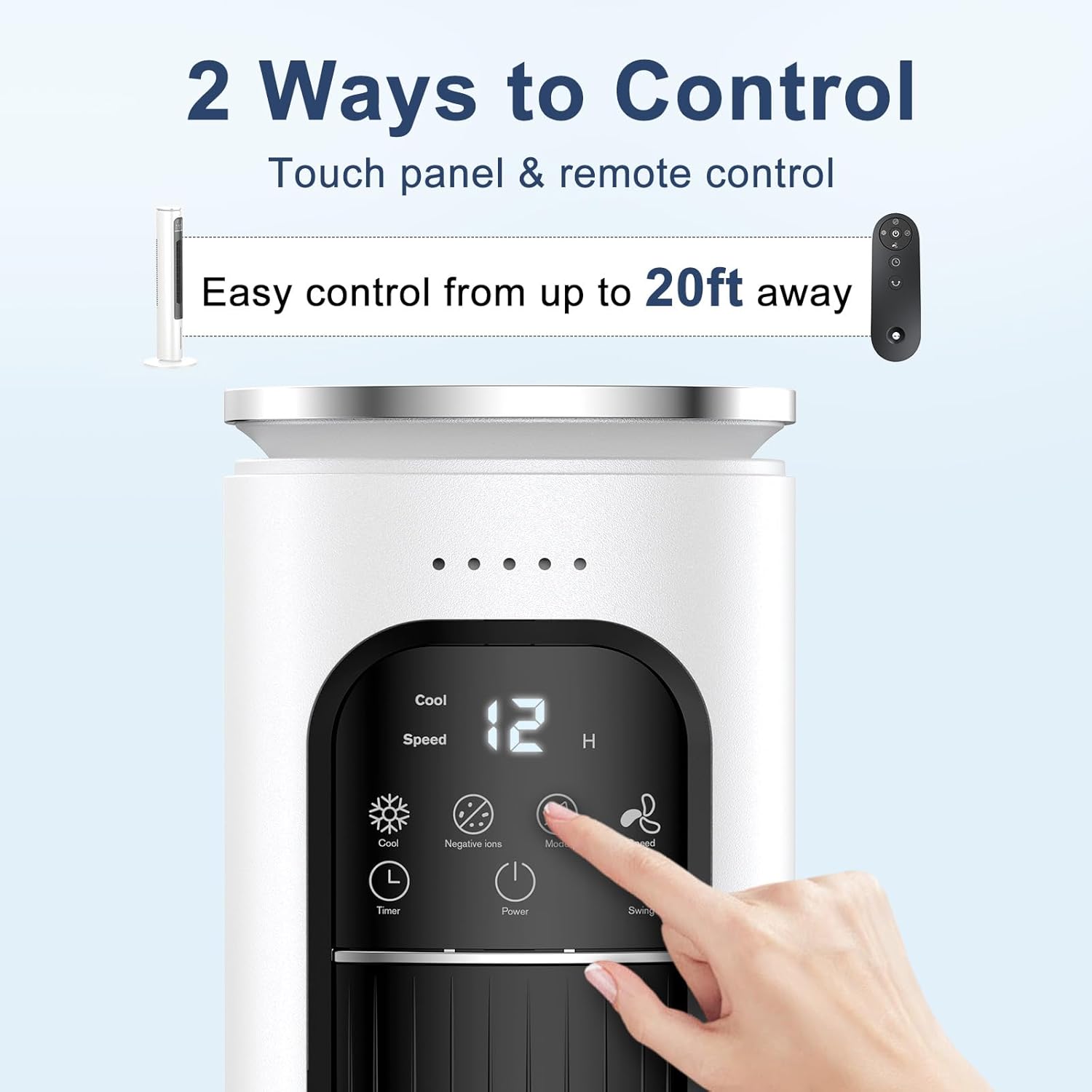 Windowless Portable Air Conditioner Ac Unit with Remote,37” Evaporative Air Cooler,Swamp Cooler for 4 Modes, 12H Timer, Removable Water Tank,Ice Packs,CoolingTower Fan for Bedroom,Outdoor,Indoor White