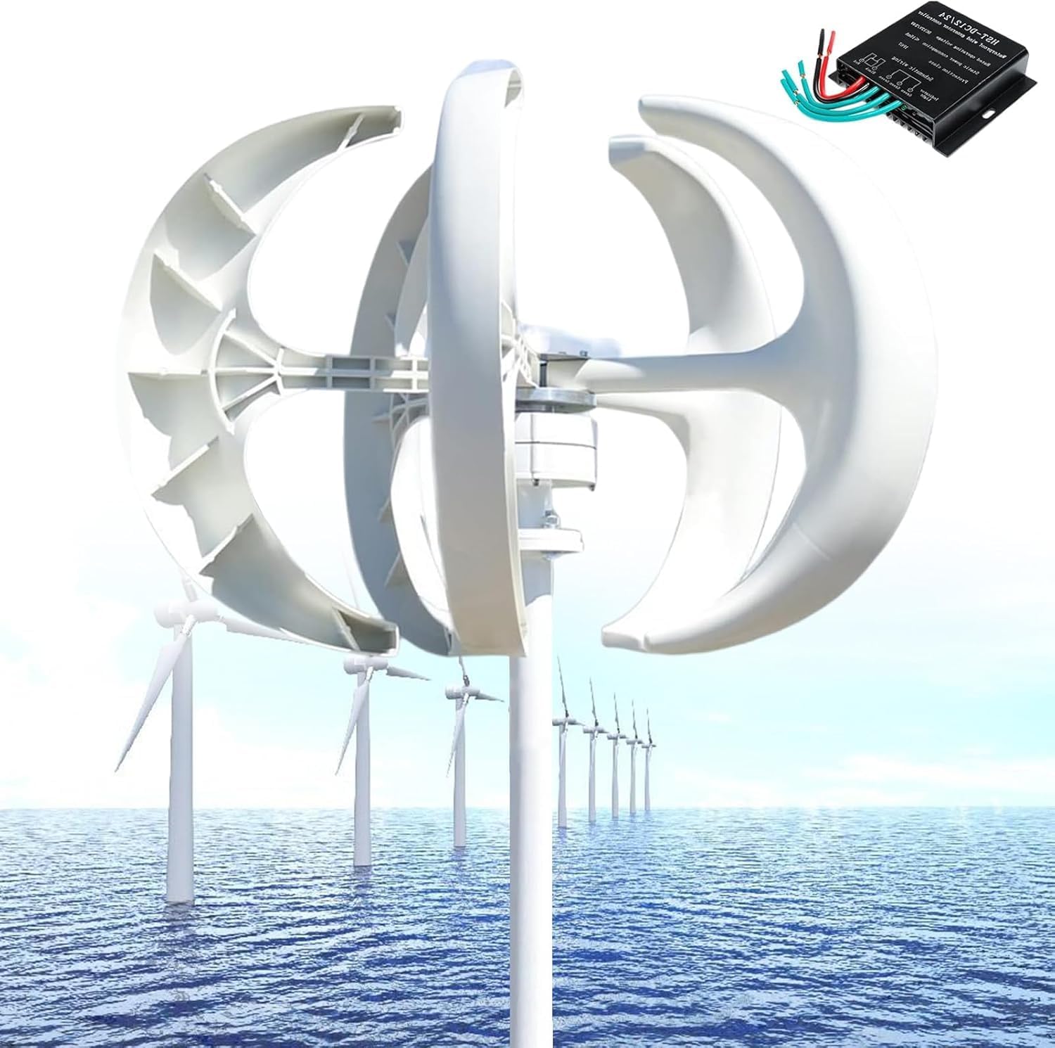 CAJUCA 4000W Wind Turbine Generator,220V 5 Blade Wind Vertical Generator,3 Phase AC Permanent Magnet Generator,Wind Turbine Kit with Controller
