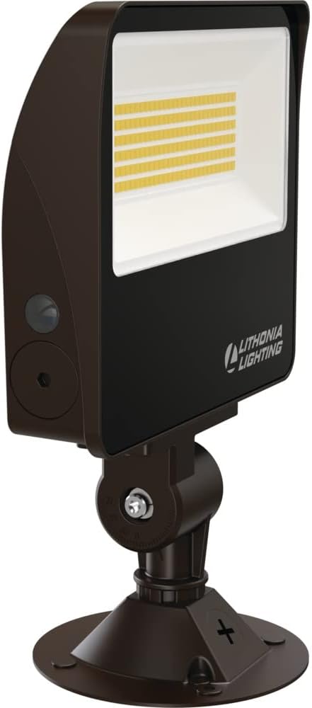 Lithonia Lighting All-in-One LED Flood Light, Waterproof LED Outdoor Light Fixture with Adjustable Brightness and Color Temperature, Knuckle or Yoke Mount Dusk to Dawn Outdoor Lighting, MVOLT