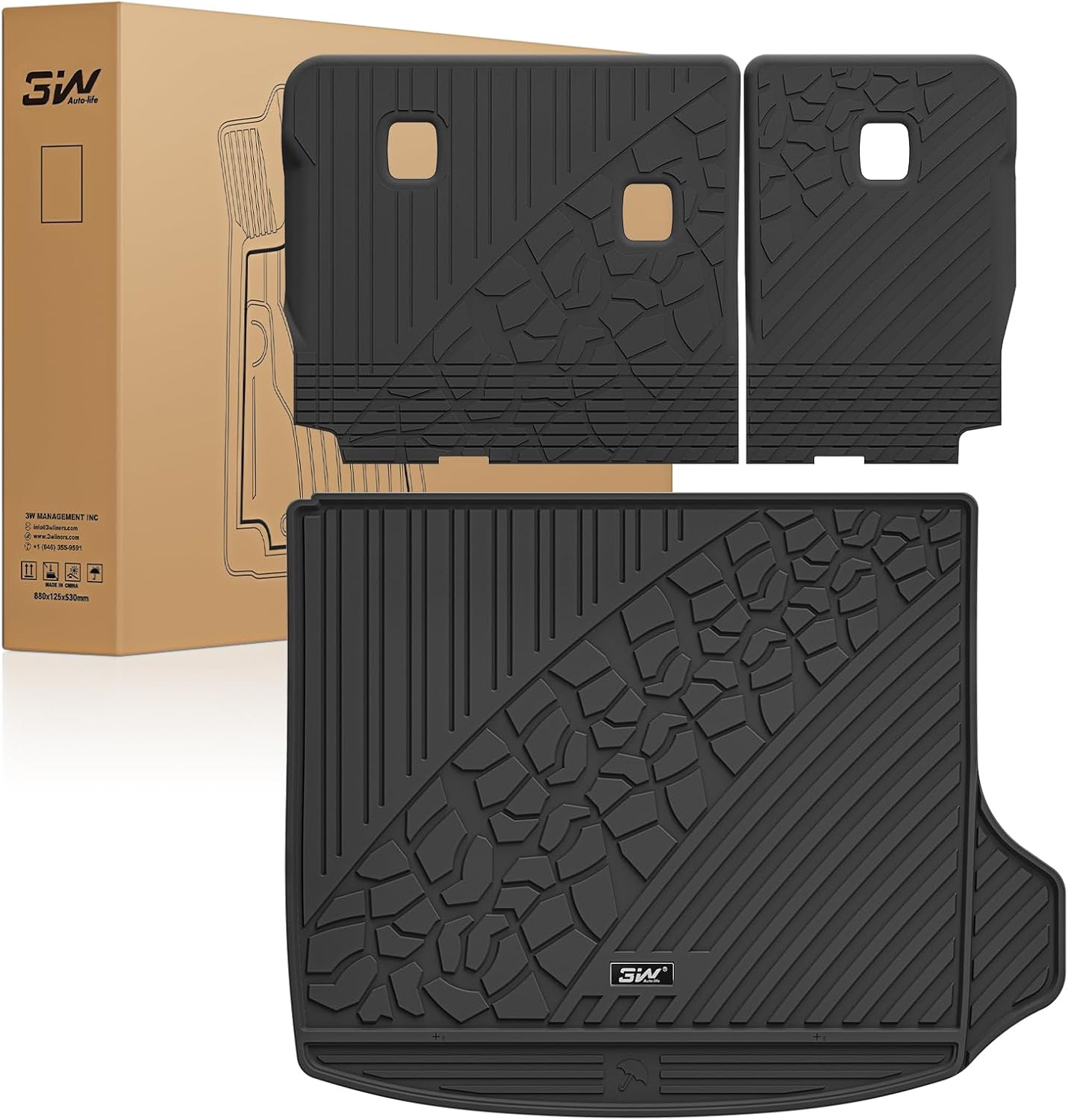 3W Cargo Mat for 2022-2025 Jeep Grand Cherokee Accessories, Full Coverage All Weather Trunk Cargo Liner with Backrest Protectors (Include 4xe Not for L or WK), Black