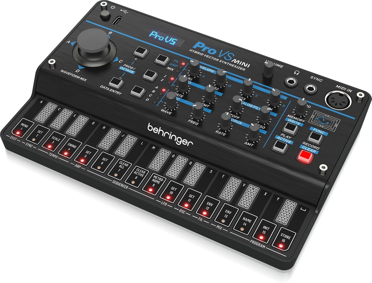 Behringer Pro VS Mini Portable 5-Voice Hybrid Synthesizer with 4 Vector Morphing Oscillators Per Voice, Analog Low-Pass Filter, 16-Step Sequencer and Arpeggiator