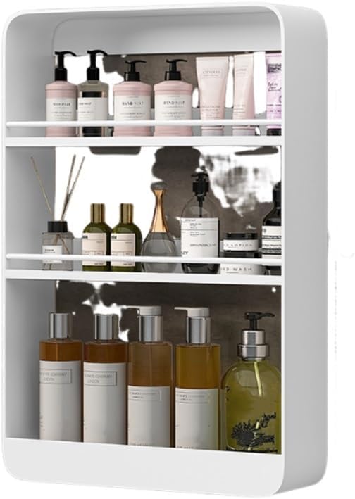 Multi-Layer Wall Mounted Bathroom Shelves, Punch-Free Makeup Organizer, Metal Wall Hanging Spice Rack, Multifunctional Wall Shelves for Kitchen, Bathroom or Living Room(White,Medium)