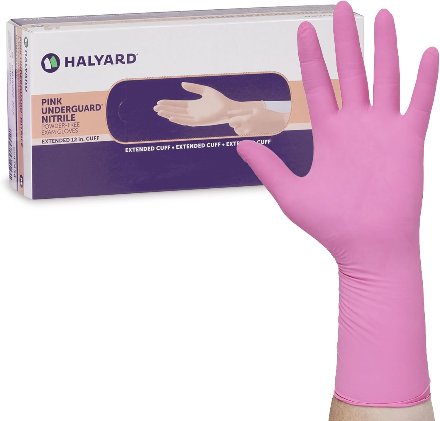 HALYARD PINK UNDERGUARD Nitrile Exam Gloves, Powder-Free, 4.7 mil, Extended 12