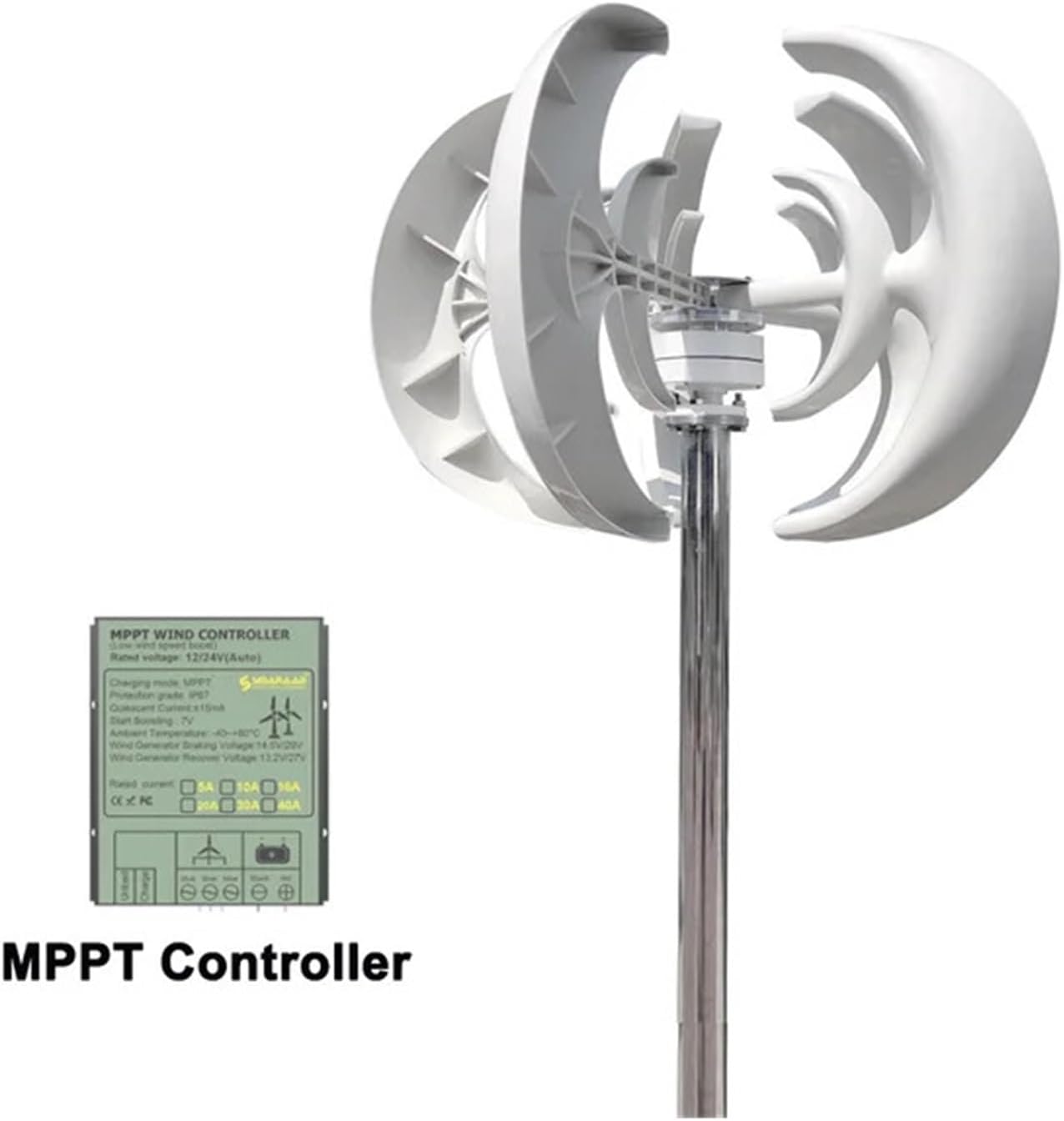 1000W 24V Vertical Axis Wind Turbines Generator Lantern 5 Blades Motor Kit Wind Turbine, Windmill Home Camping Low Starting Speed for Home(with MPPT Control,24V)