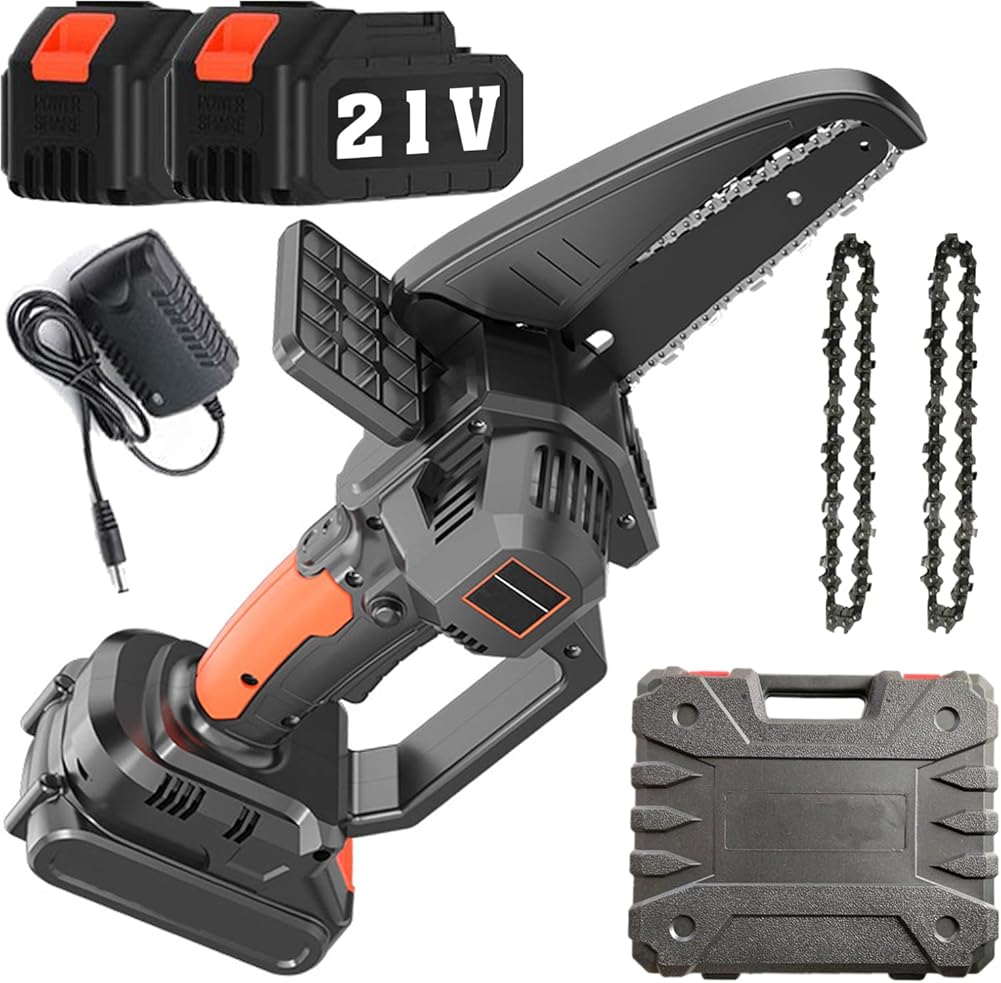 Mini chainsaw 4IN, fast electric chainsaw, with 2*6000mAh Battery, cordless chainsaw, battery powered chainsaw, chain saws for trees battery powered, for Tree Trimming and Branch Wood Cutting. (4IN)
