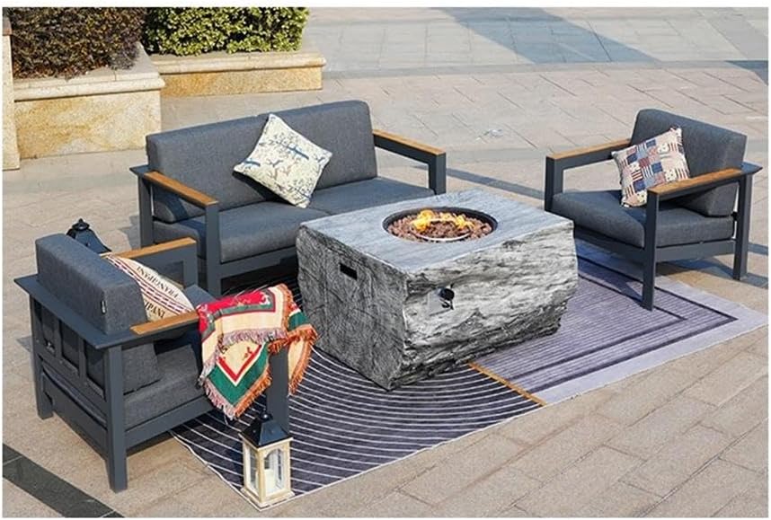 Direct Wicker Gray Aluminum 4-Person Outdoor Seating Group with Firepit and Cushions