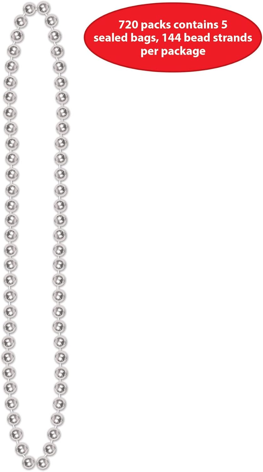 Beistle Bulk 720-Pack Small Round Party Beads, 7mm by 33-Inch, Silver