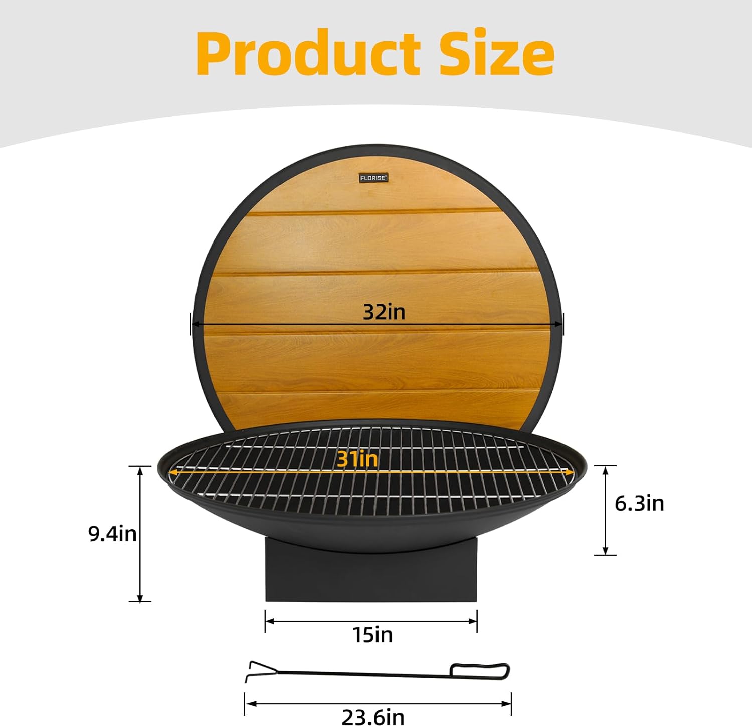32 Inch Fire Pit for Outside, Outdoor Wood Burning Fire Pit Table with Grill & Cover Lid, Large Portable Firepit for Backyard Patio Camping