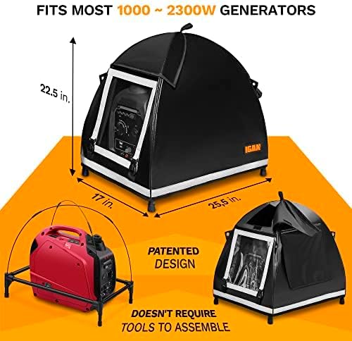 IGAN Small Inverter Generator Tent Cover While Running, Compatible for Honda and Most 1000~2300 Watts Generators, Portable Outdoor All-Weather Tarpaulin Cover for Rain, Black