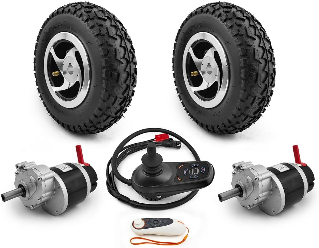 Dual 9 Inch Wheel 24V 700W Garden Tool Cart Lawn Mower Brushed Gear Motor Kit with E-brake Lever (with remote, Max 5kph)