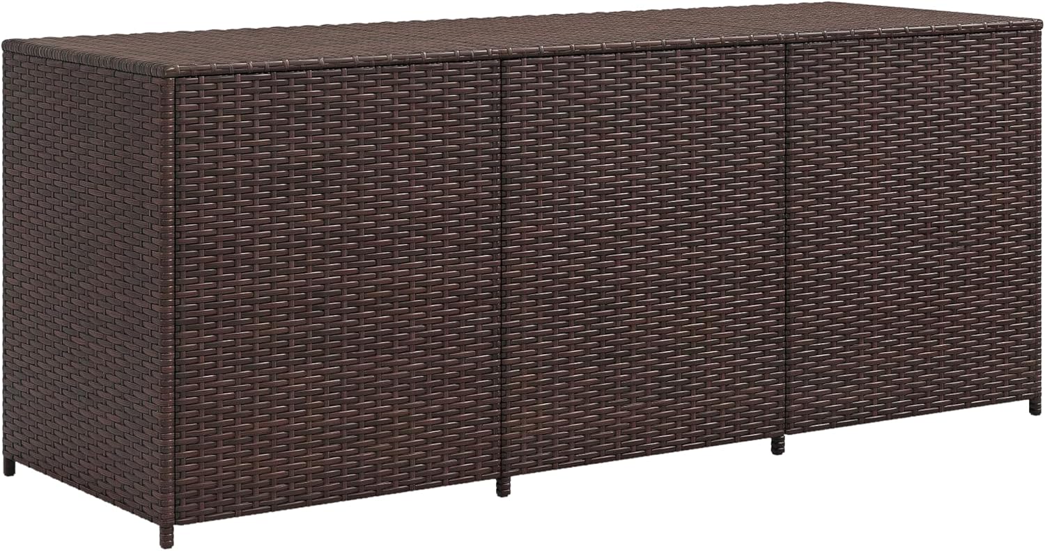 Outsunny 175 Gallon Outdoor Storage Box with Inner Liner, PE Rattan Wicker Deck Box with Pneumatic Bar Lift for Indoor & Outdoor, Patio Furniture Cushions, Pool Supplies, Garden Tools, Mixed Brown