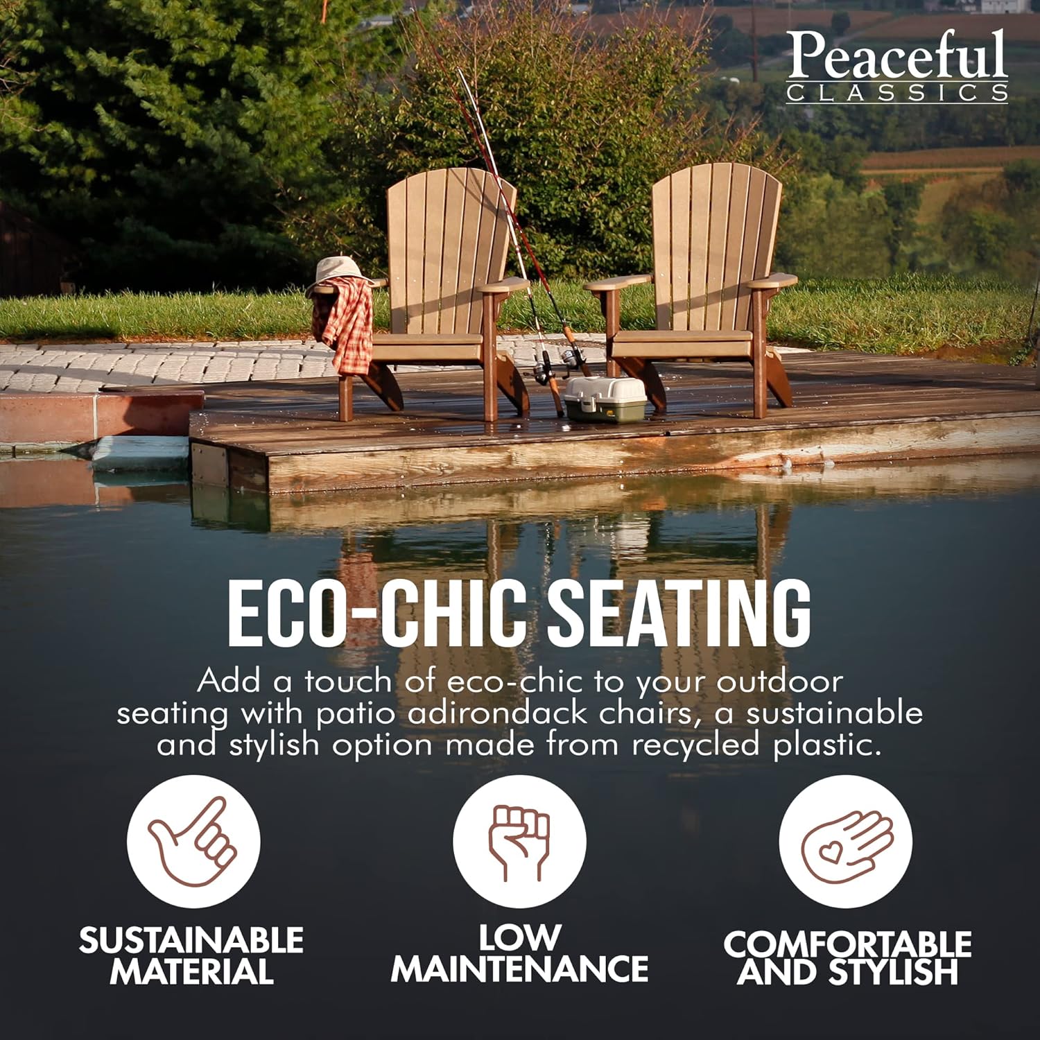 Peaceful Classics Deluxe Poly Adirondack Chair - Durable and Weather-Resistant Outdoor Furniture for Patio, Deck and Garden - Fire Pit Chair - Comfortable, Stylish, and Sustainable - Pink