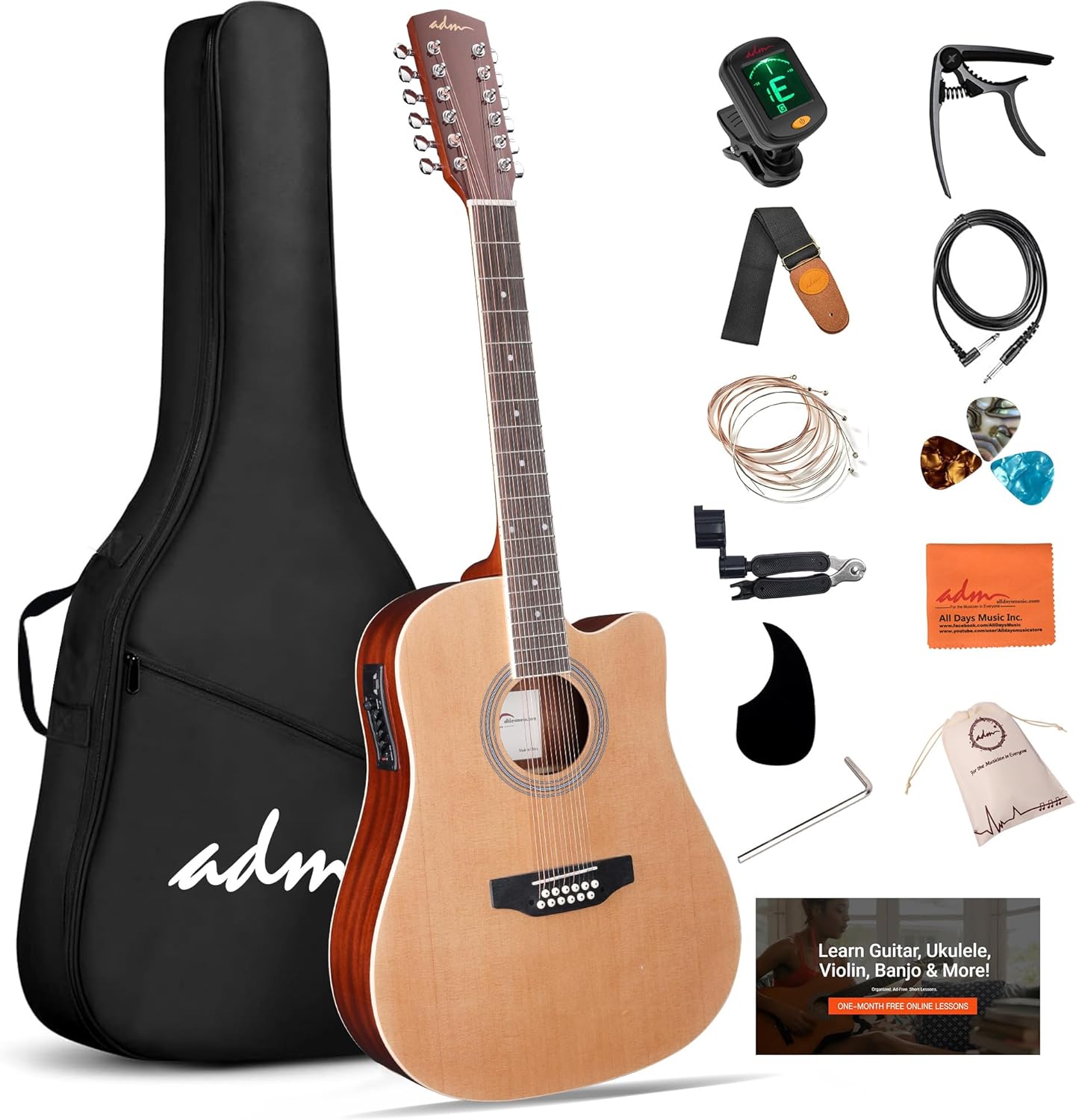 ADM Advanced 12 String Acoustic Electric Guitar, Full Size 42