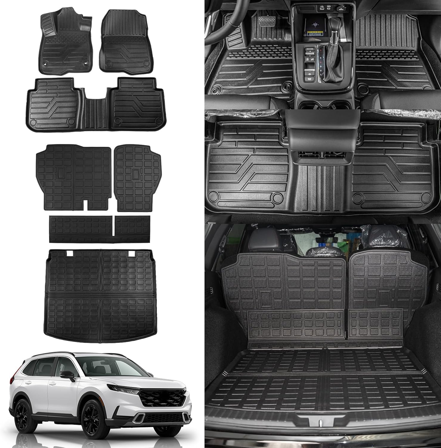 Rongtaod Floor Mats Compatible with 2023 2024 2025 2026 Honda CRV (Include Hybrid) Cargo Mat Trunk Mat Cargo Liner Back Seat Cover CR-V Accessories (Fit Upper Deck, Trunk Mat+Backrest Mats+Floor Mats)