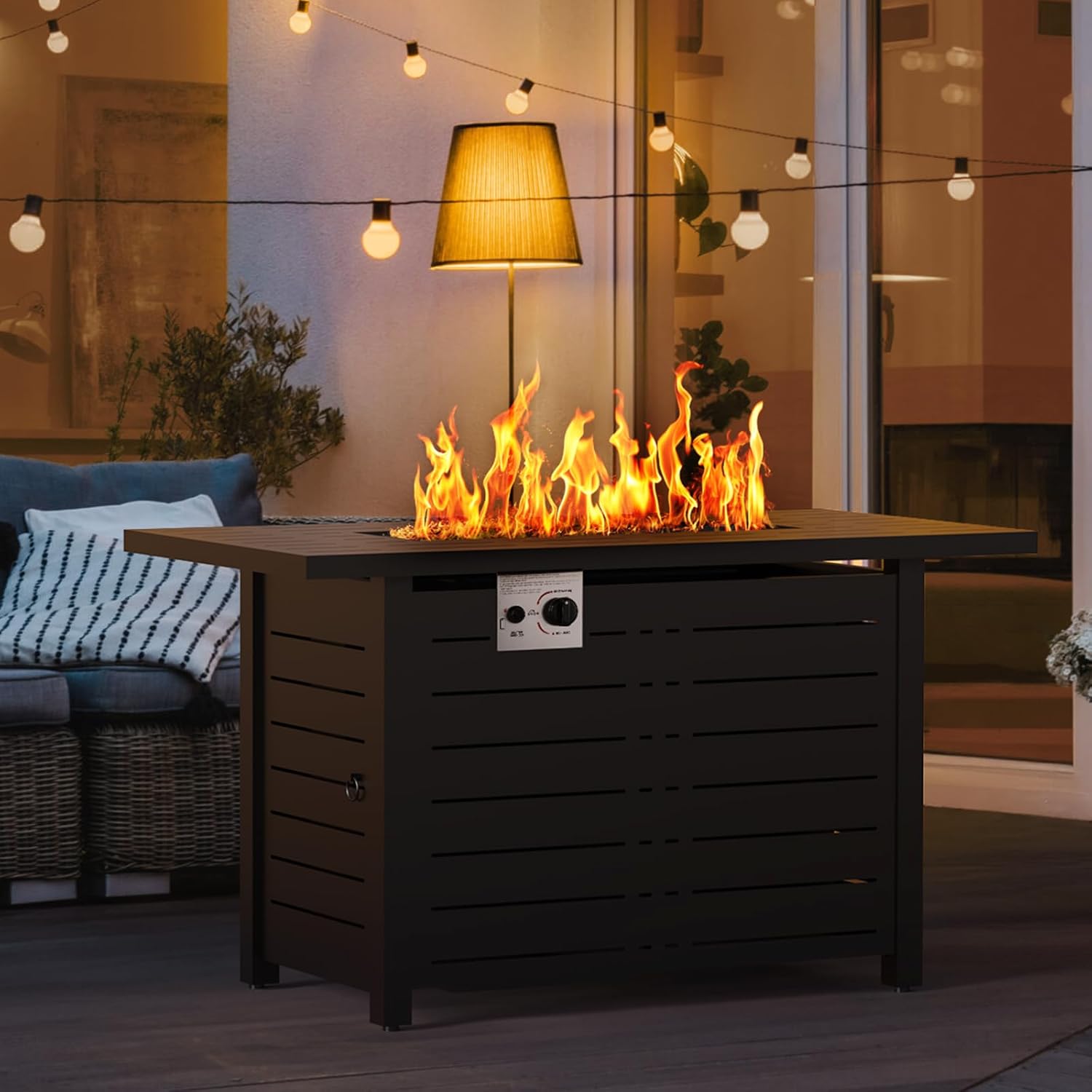 ZAFRO 43Inch 2-in-1 Fire Pit Table & Firepit - Adjustable Flame Height, 50,000 BTU Smokeless & Windproof Design, CSA Certified Durable Metal Frame, Eco-Friendly Propane Heater for Garden/Patio