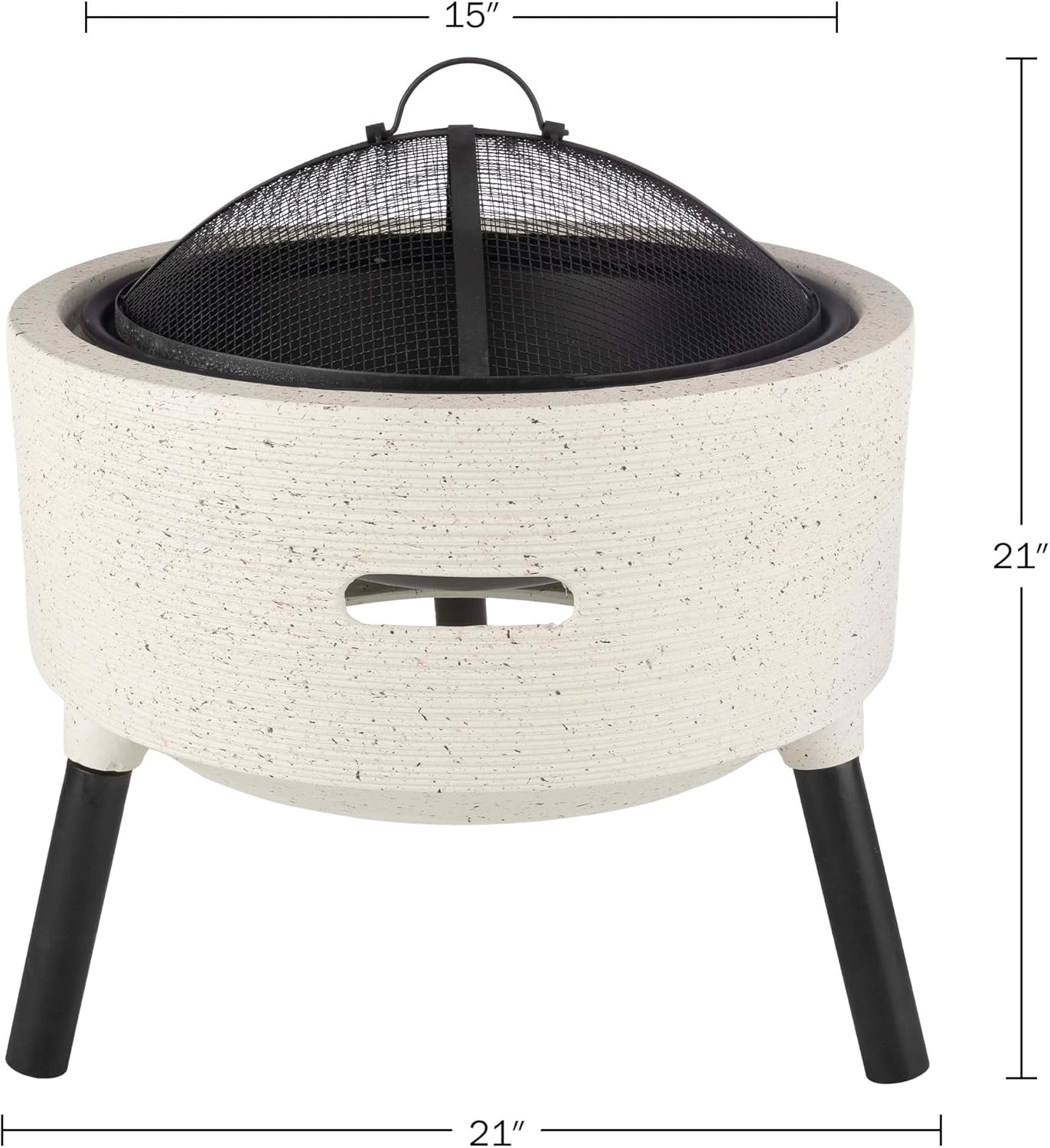 Outdoor Fire Pit - 21” Round Faux Concrete Firepit - Wood Burning Fire Pit with Poker, Screen, Cover - Wood Fire Pits for Outside Patio by Pure Garden
