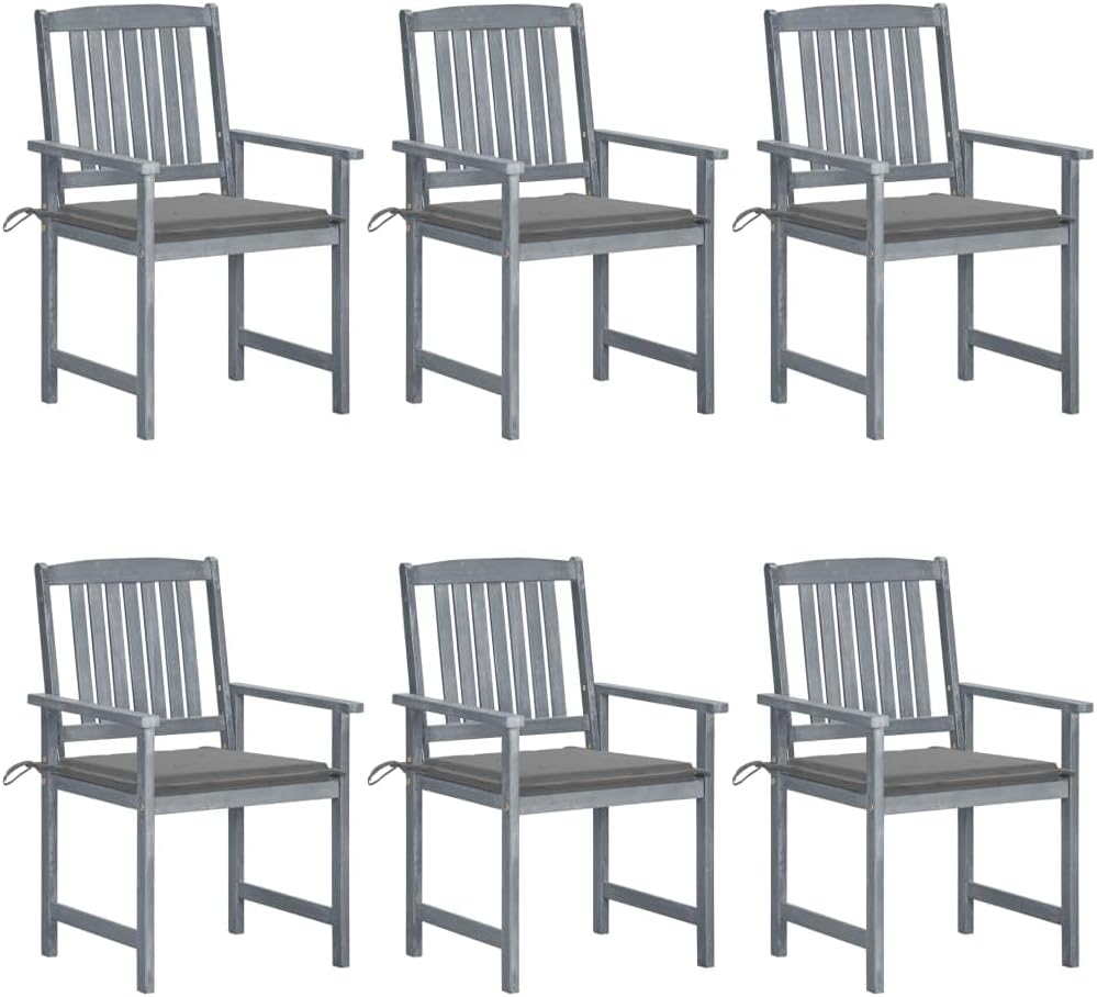 Patio Chair Patio Chairs with Cushions 6 pcs Solid Acacia Wood Gray