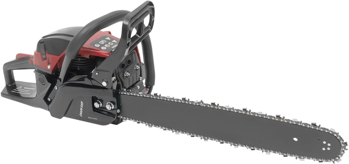 58CC Gas Chainsaw, 20'' Gasoline Powered Chain Saw 2 Stroke Engine Wood Cutting Handheld Cordless Powerful Petrol Chain Saws for Forest, Garden, Farm Tree and Wood Cutting Use