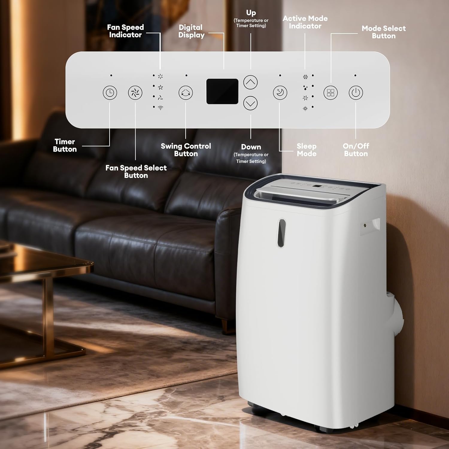 14000 BTU Portable Air Conditioner, 4-in-1 with Cool/Heat/Dry/Fan Functions, Wi-Fi Smart AC Unit with App& Remote Control, LED Display,Ideal for Bedroom, Living Room, Office(White)