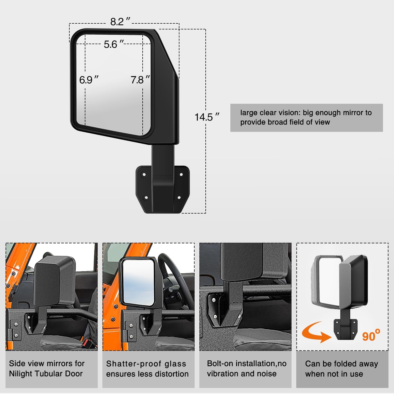 Nilight Off Road Front Rear Tubular Doors W/Side View Mirrors Compatible with 2007 2008 2009 2010 2011 2012 2013 2014 2015 2016 2017 2018 Wrangler JK 4 Door Only