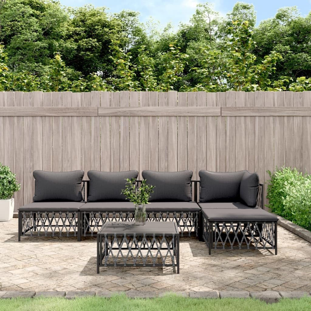 6 Piece Patio Lounge Set with Cushions Anthracite Steel,Premium Outdoor Lounge Set with Woven Fabric and PowderCoated Steel for Garden and Patio Furniture Sets for Patio, Lawn & Garden