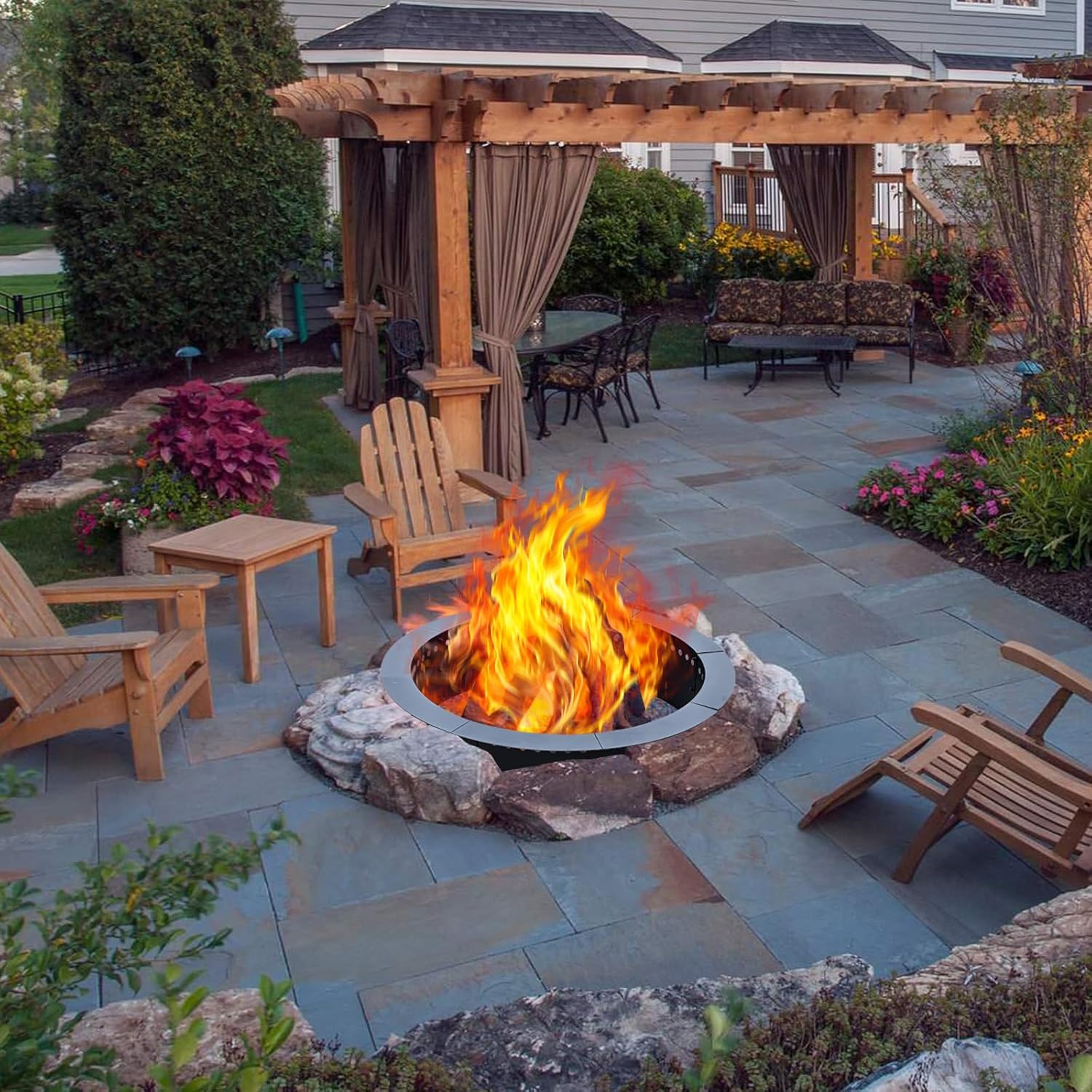 36 inch Outdoor Fire Pit Liner, Round Heavy Duty Fire Pits, Rim Insert Firepit for Outside, DIY Campfire Fireplace