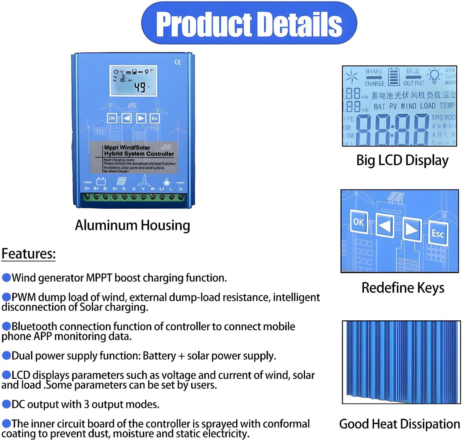 Wind Solar Hybrid Controller,12/24v /48v Battery Off Grid Controller, Solar Controller，max 15000w Wind Turbine Generator,for Power Plants, Street Lamp 48V
