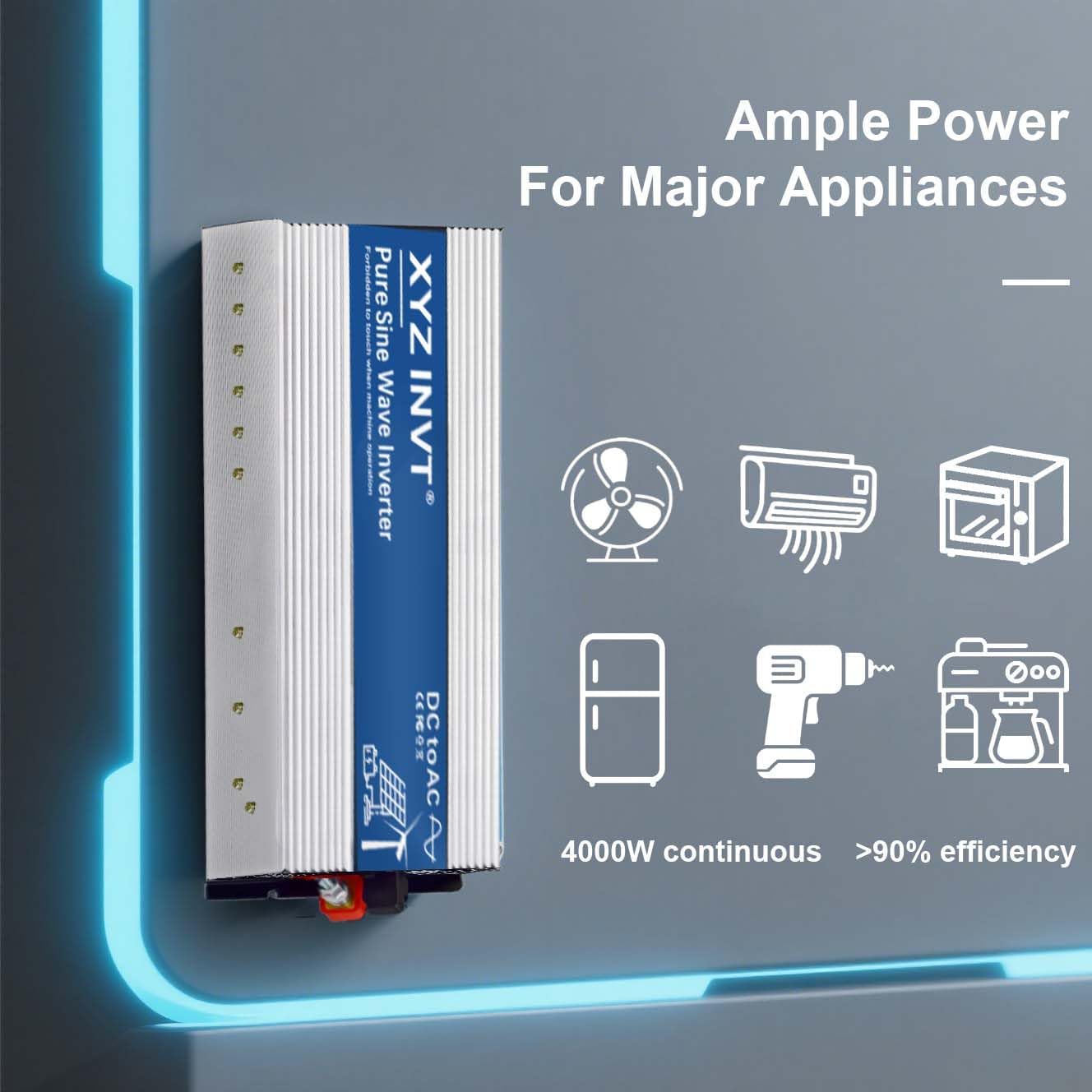 4000W Pure Sine Wave Inverter 48V to 120V AC, 8000W Peak Power - Portable Power Converter for Solar System, Off-Grid Home, RV, Truck & Camping