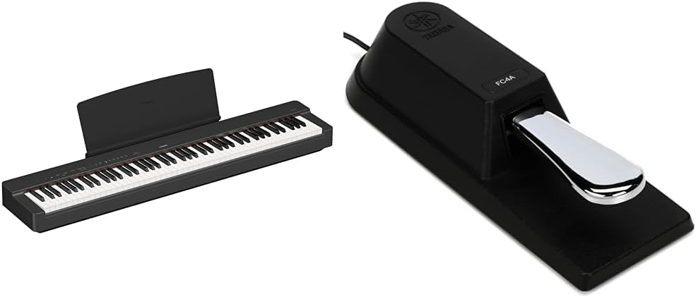 Yamaha P225B, 88-Key Weighted Action Digital Piano with Power Supply and Sustain Pedal, Black (P225B) & FC4A Assignable Piano Sustain Foot Pedal,MultiColored, 0