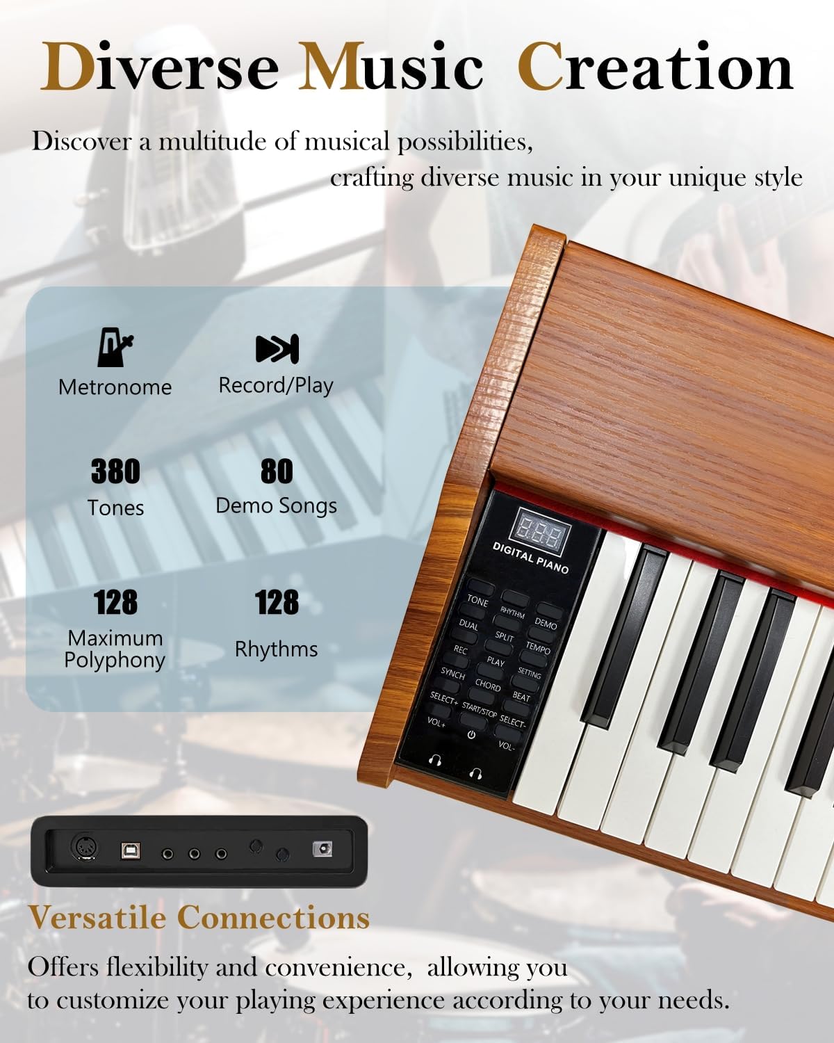 Longeye Digital Piano 88 Keys Wood Piano Keyboard Semi Weighted Electric Piano for Beginners and Professionals with Triple Pedal, Headphone, Music Rest Support MIDI Connection MOOD Walnut