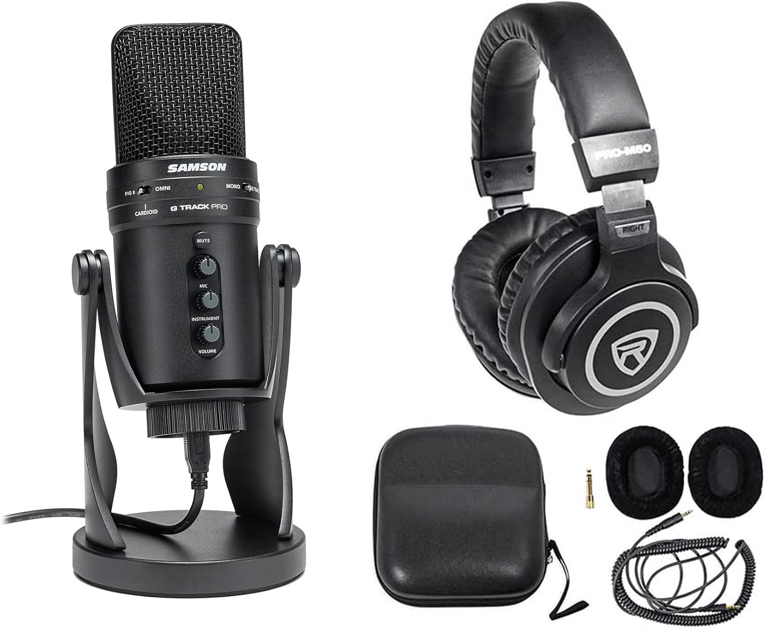 Audiosavings Bundle: (1) Samson G-Track Pro Studio USB Condenser Mic+Built in Audio Interface Bundle with (1) Rockville PRO-M50 Studio Headphones w/Detachable Coil Cable, Case+Extra Ear Pad (2 Items)