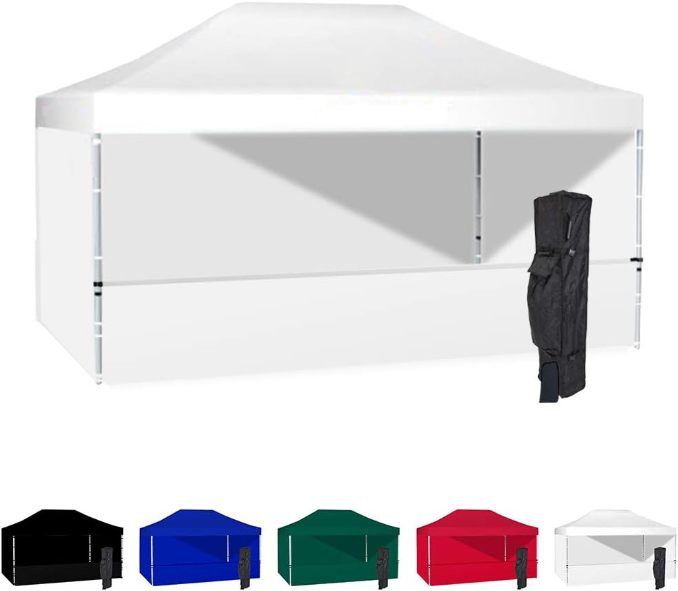 Vispronet 10ft x 15ft Instant Canopy Tent – Water Resistant and UV-Protected – Includes Steel Frame, (3) Full Walls and (1) Half Wall, Carrying Bag and Bonus Stake Kit (White)
