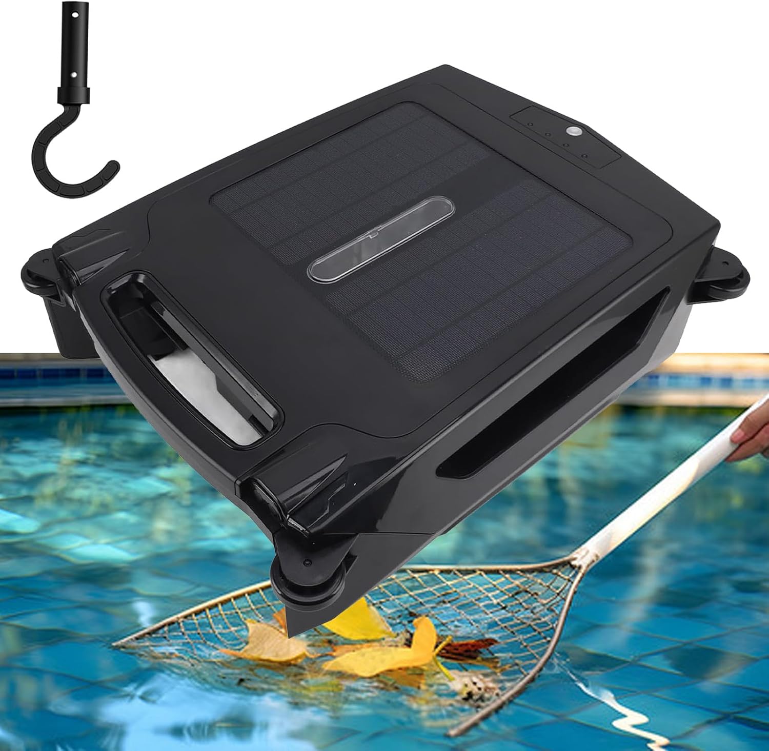 Cordless Solar Robotic Pool Cleaner - Dual Charging/ 2 Cleaning Modes/Auto Back/Auto-Turn, Rechargeable Pool Skimmer Robot for Pool Water top Leaf Cleaning, 1 Hook