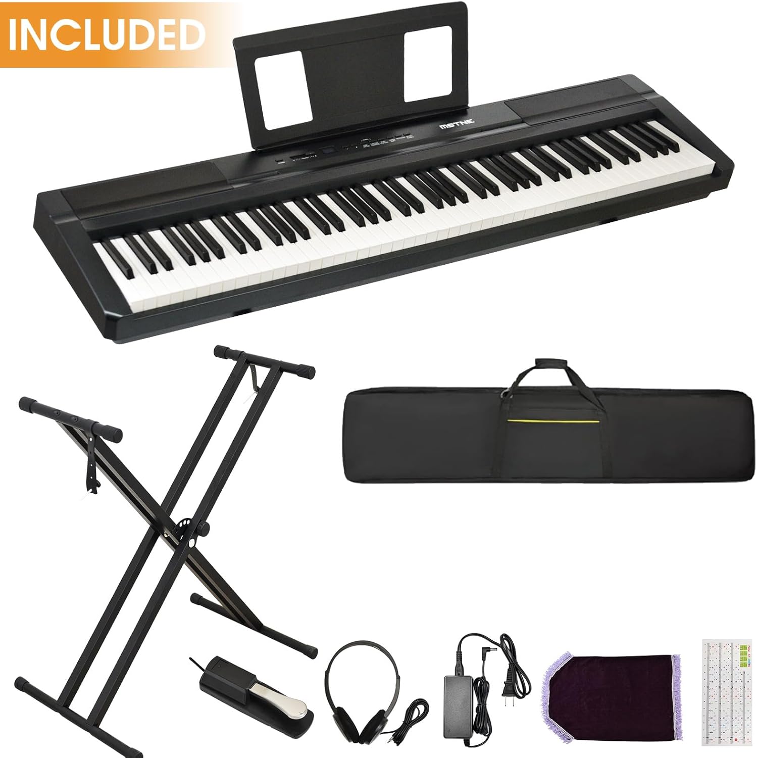 Digital Piano 88 Key Weighted Keyboard with Hammer Action, Full Size Weighted Keyboard piano 88 Key with 2x30W Speakers, Adjustable Stand, Carrying Case, Sustain Pedal, Headphone, ABS, Black