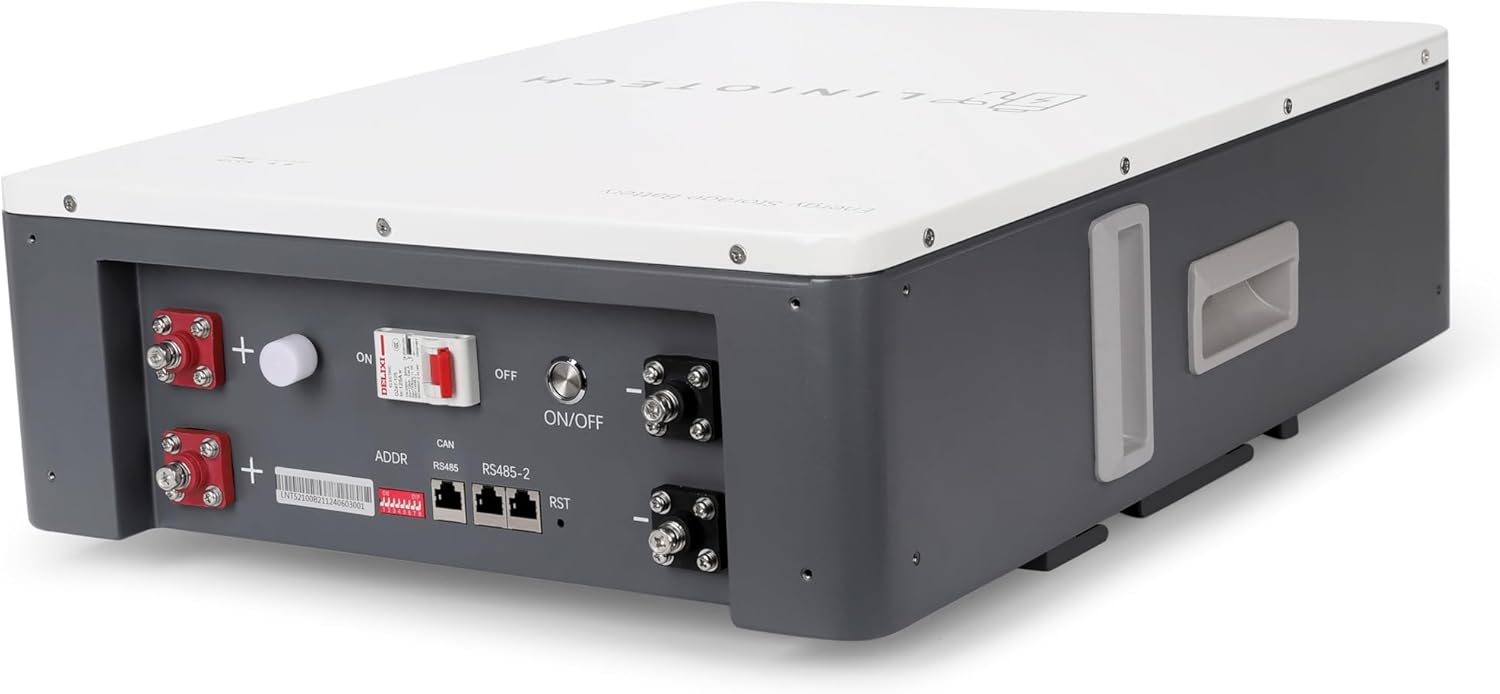 Liniotech 48V 100Ah LiFePO4 Lithium Battery, 5.12kWh Server Rack and Wall Mount Battery with Bluetooth & Smart, Built-in 100A BMS, 6500+ Cycles, for Solar, Off-Grid, Backup Power, Mobile App Control