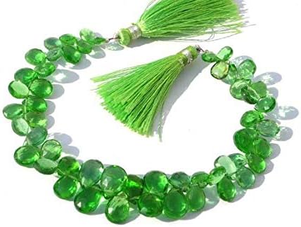 13 inch natural beads strand of 7x5-12x8mm faceted pear green quartz gemstone briolletes beads for DIY jewelry - necklace, bracelet, earring, ring.