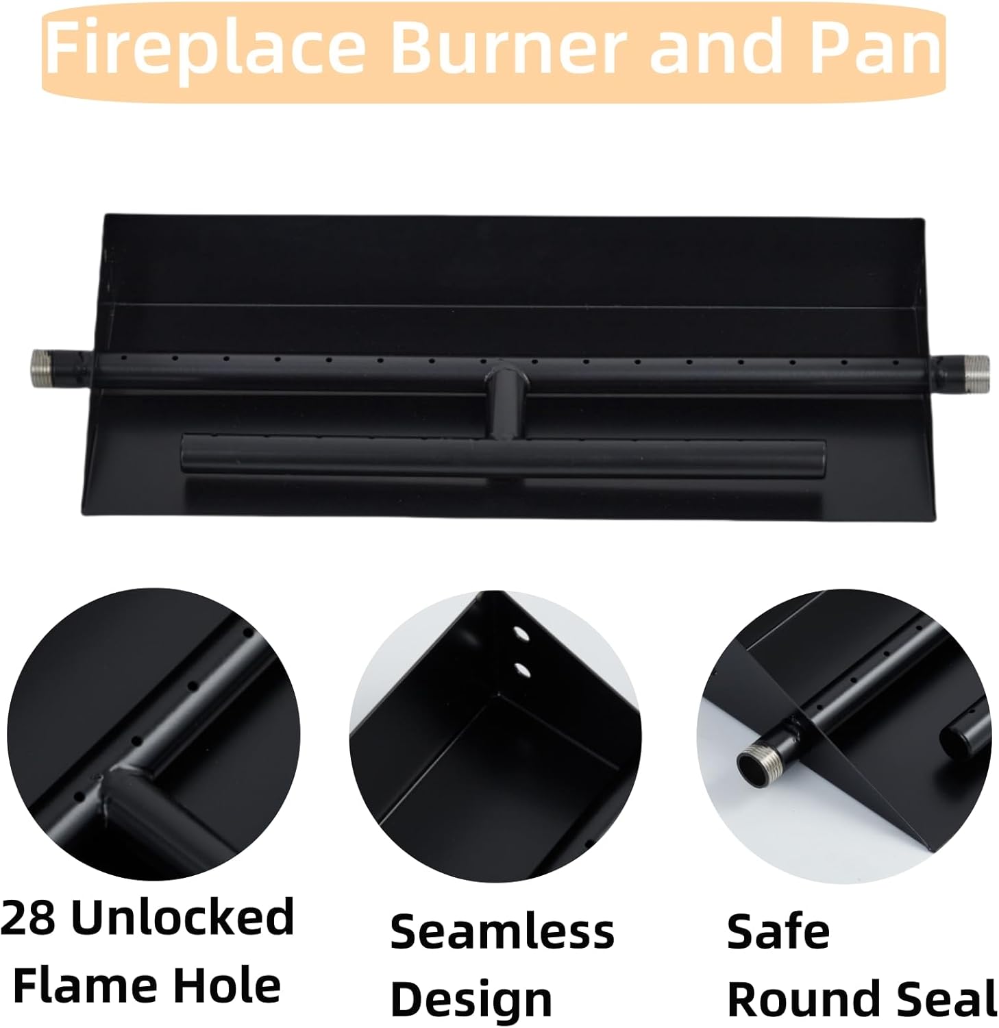 18 Inch Square Gas Fireplace Burner Pan, Outdoor Firepit Kit for Natural Gas and Propane, Fit for Backyard Patio, Gas Fire Pit Insert, Propane Fire Pit Kit