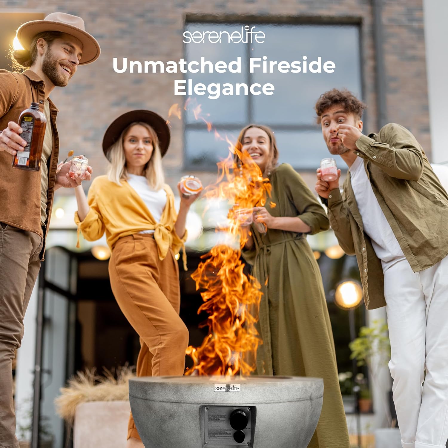 SereneLife SLNFBAL7 Propane Fire Pit Table – 40,000 BTU Outdoor Gas Fire Table w/Adjustable Flame Control, CSA/ETL Certified, Weather-Resistant, Thermocouple Safety, PVC Cover & Lava Rocks