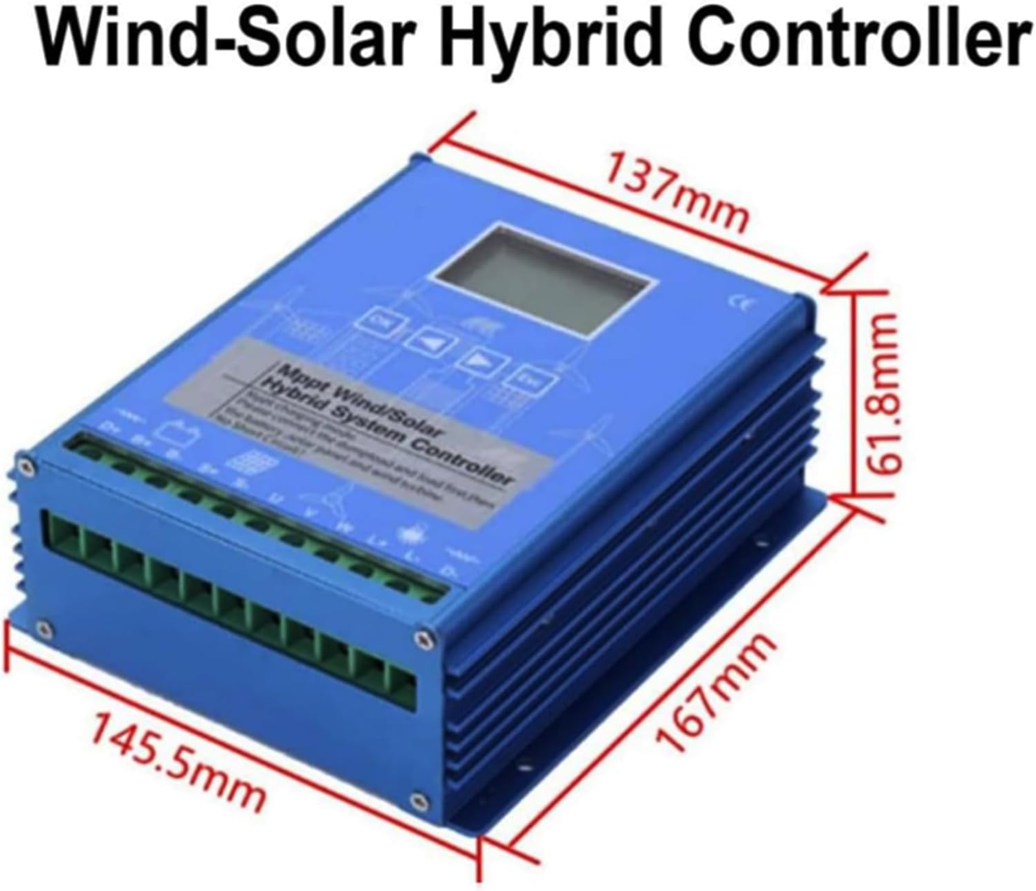 48V,12V/24V/48V Compatible MPPT Wind/Solar Hybrid Controller 2000W with LCD Display & External Dump Load Resistor for Wind Turbine