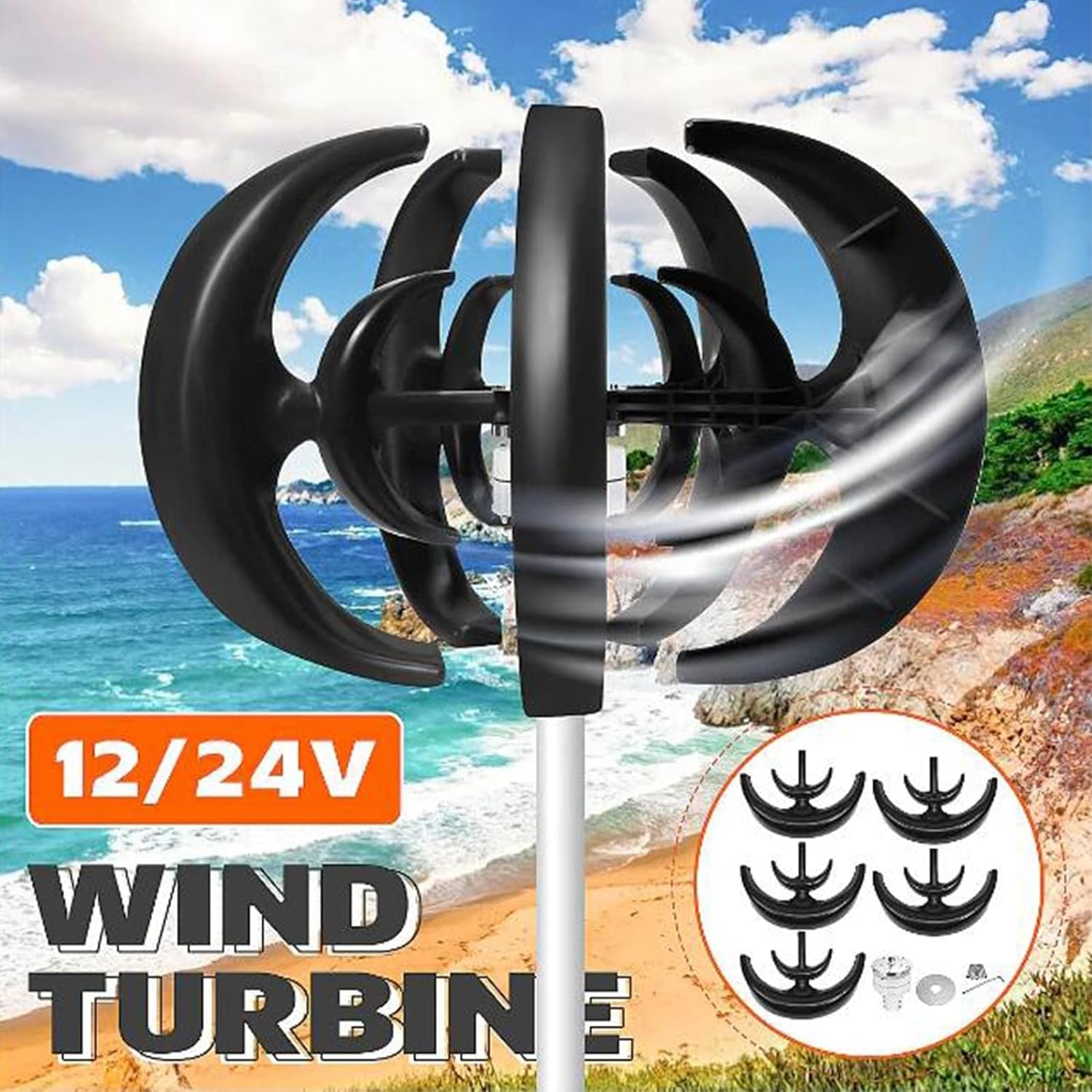 5000W Wind Turbine 5 Blades 2M/S Starting Lantern Shape Vertical Axis Wind Turbine with Charge Controller for Boat