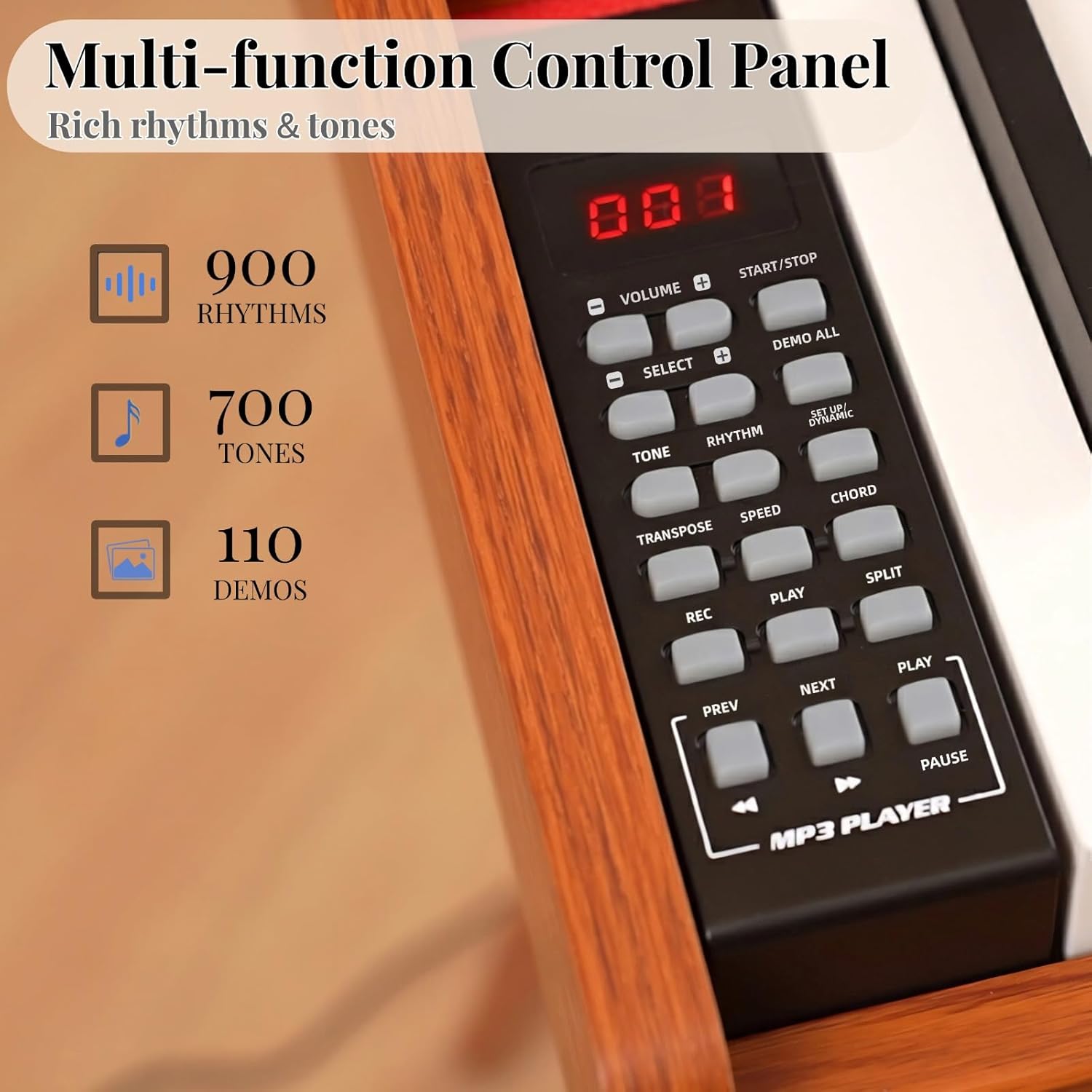 88 Key Digital Piano Keyboard with Stand & Sustain Pedal, Full-Size Semi Weighted Electric Piano for Beginners/Learners, Home Professional Piano with Headphone Jack, MIDI Connectivity, Brown