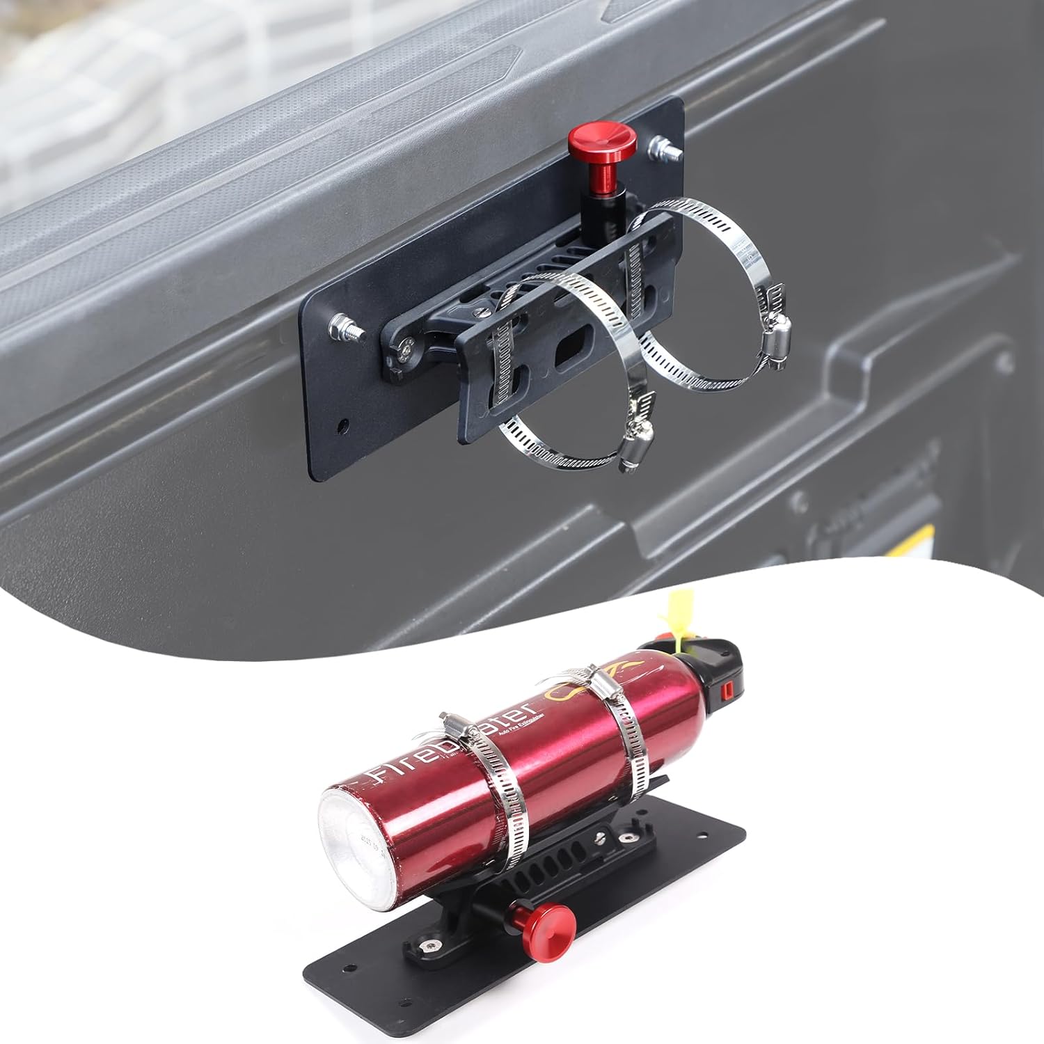 Lcojicep Fire Extinguisher Bracket Under The Truck Bed Rail Side Mount Compatible with Tacoma/Tundra 2016-2022 Car Adjustable Fire Extinguisher Bottle Tie Bracket Accessories