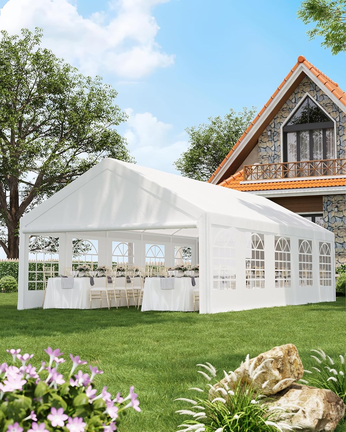 20x40Ft Party Tent Heavy Duty,Canopy with Removable Sidewalls &Church Windows,Ideal Patio Gazebo for Outdoor Wedding,Banquet & BBQ Event.